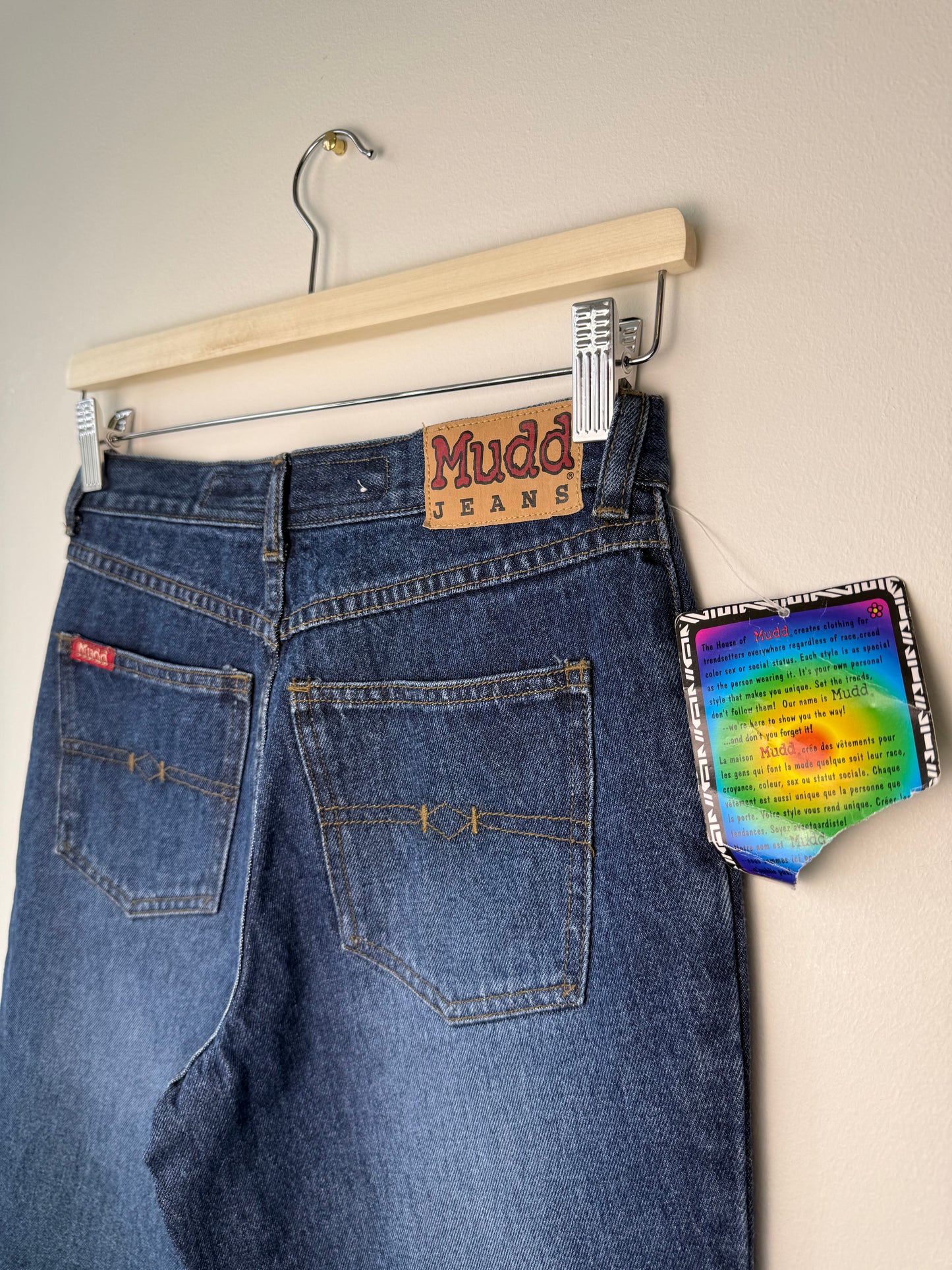 Unworn Vintage Y2K Mudd Girl's Dark Wash Flared Jeans with Silver Eyelets