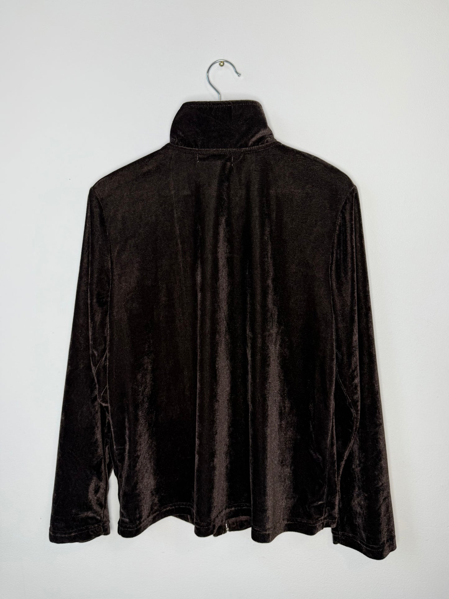 Women's Brown Velvet Rhinestone Zip-Up Top