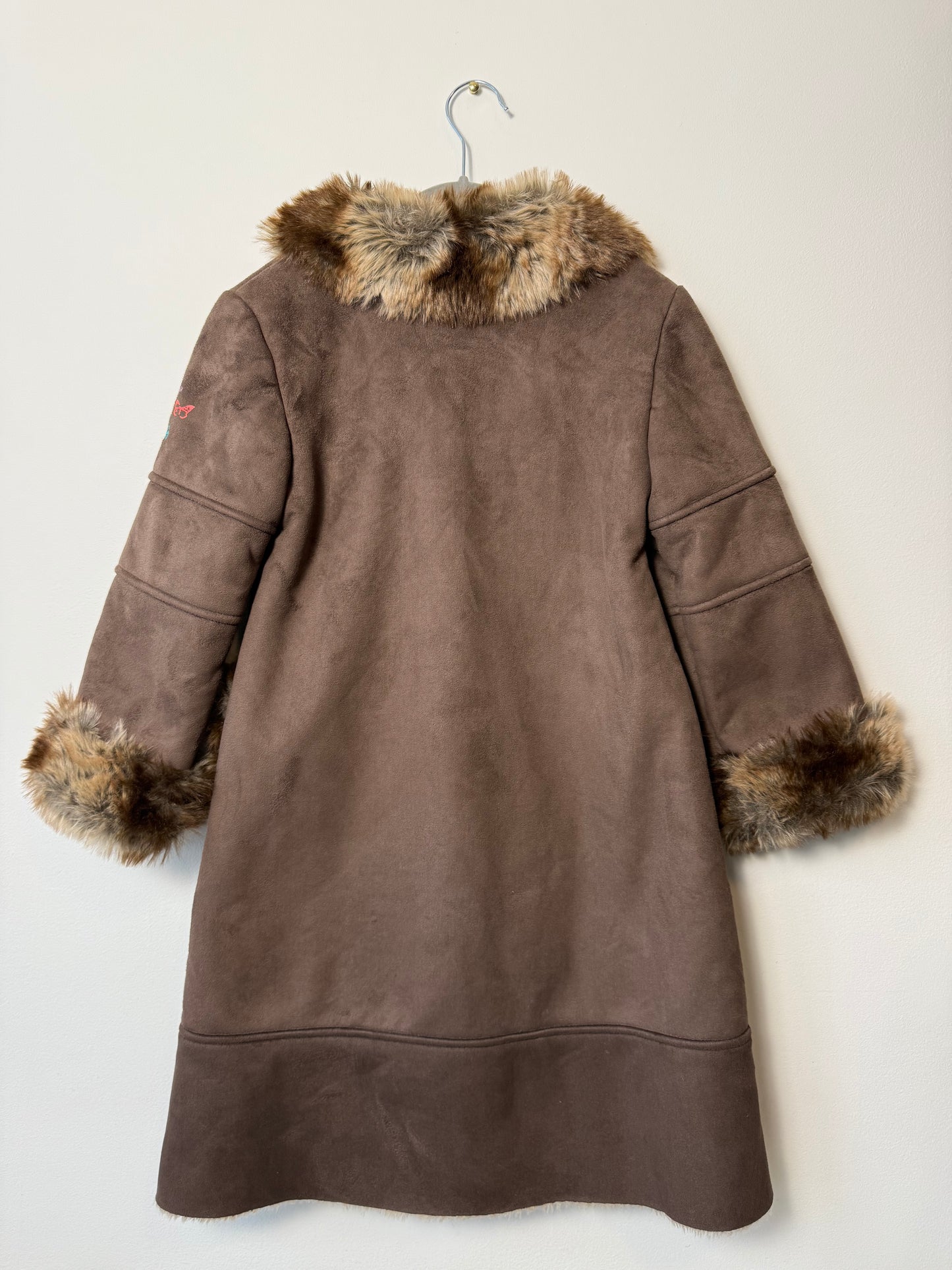 Y2K Deux Par Deux Girls' Brown Suede Jacket with Faux Fur Lining
