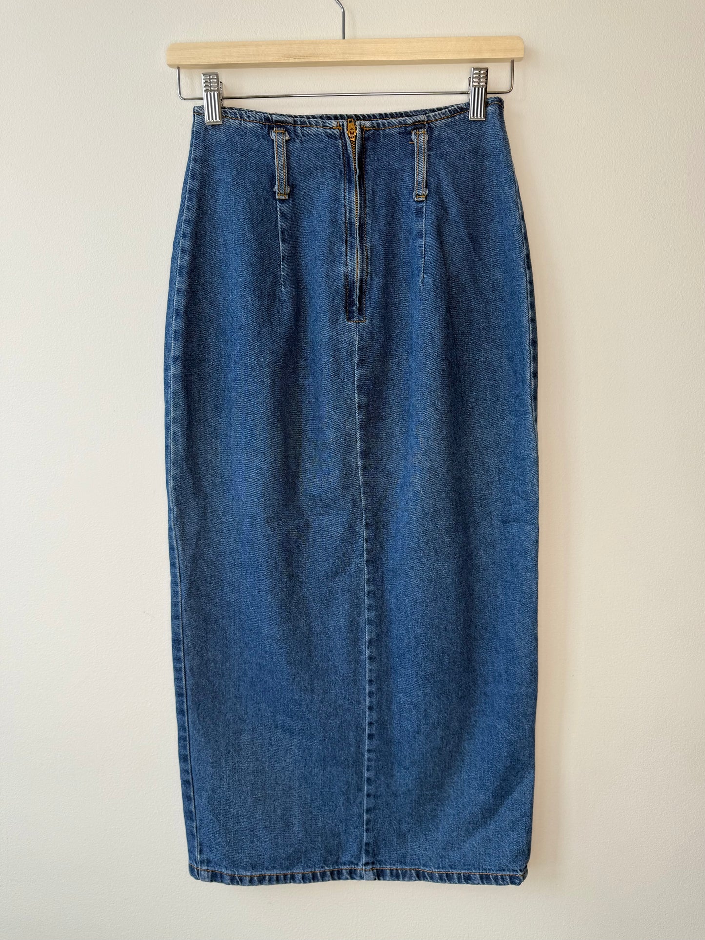 Y2K BIG TIME Women's Blue Denim Long Skirt with Button Details