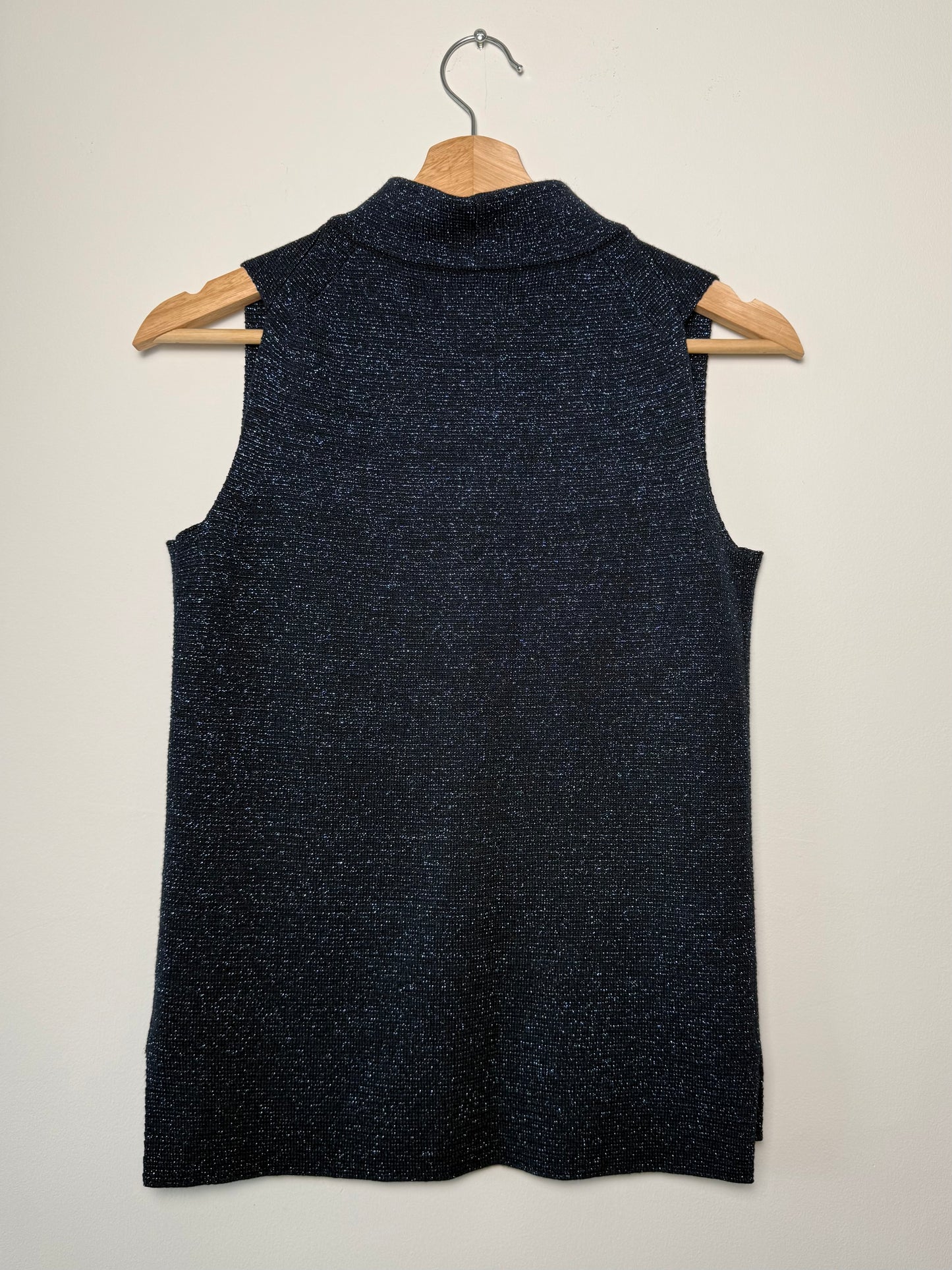 Banana Republic Women's Navy Blue Metallic Knitted Mock Neck Top