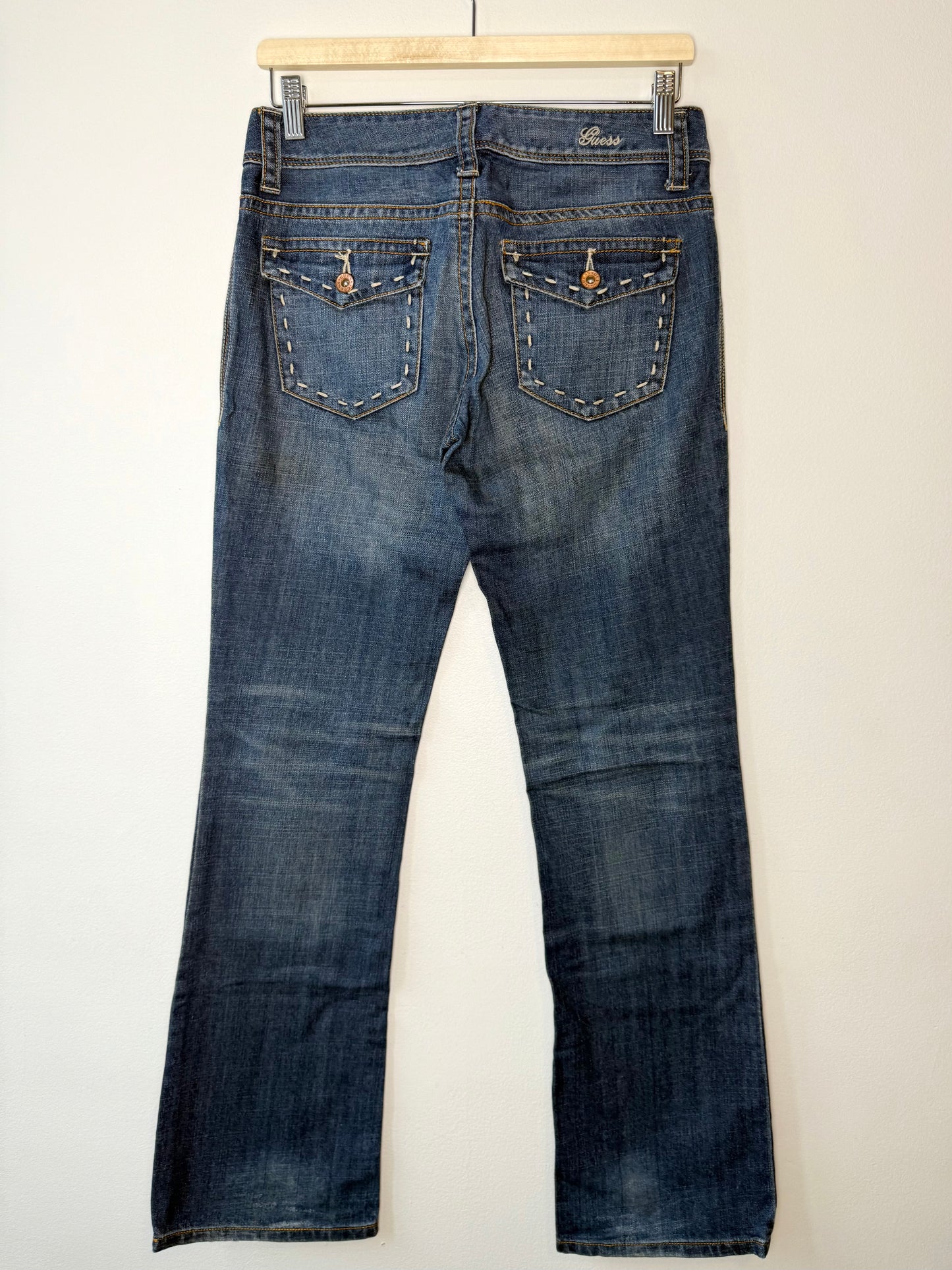 Y2K Guess Jeans Women's Blue Jeans with White Stitching