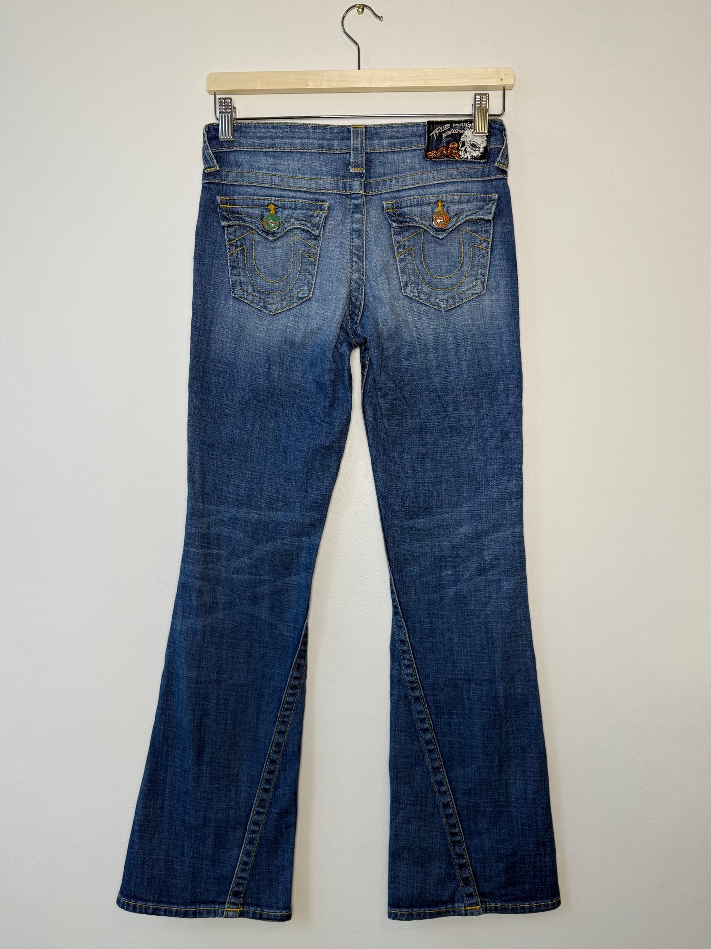 Y2K True Religion Women's Low-Waisted Blue Flare Jeans