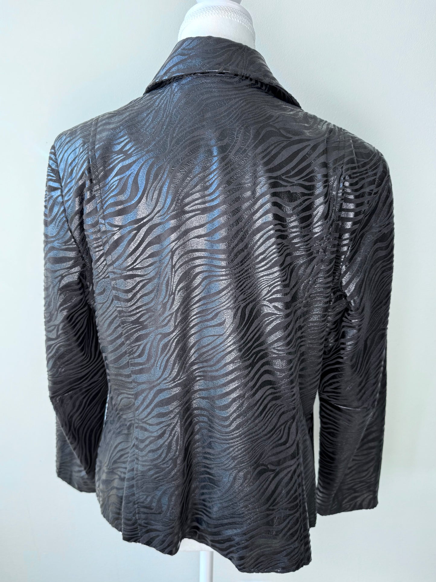 Vintage TANJAY Women's Black Zebra Patterned Jacket with Brooch Pin