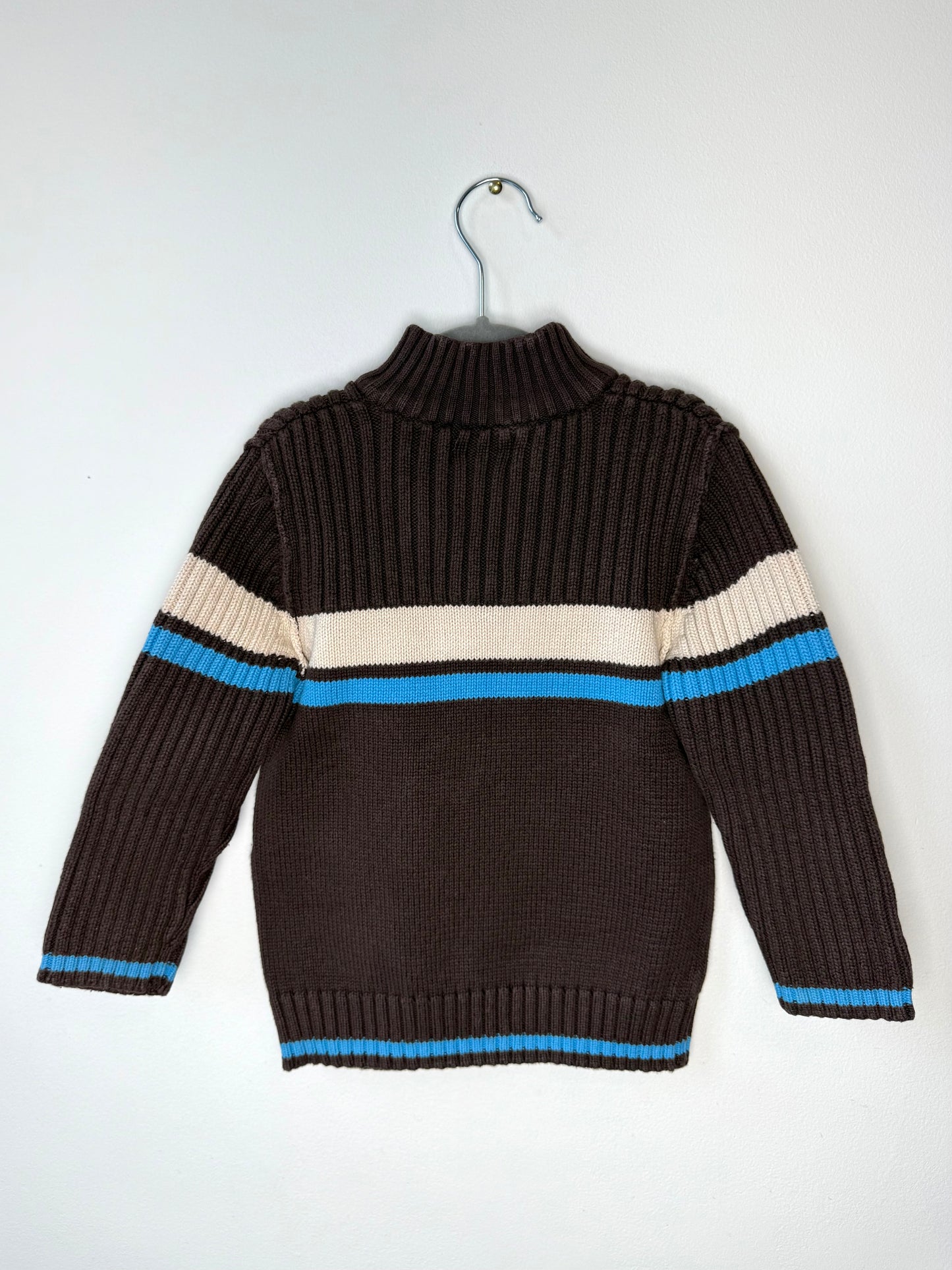 Cherokee Kids' Brown & Blue Striped Quarter-Zip Sweater