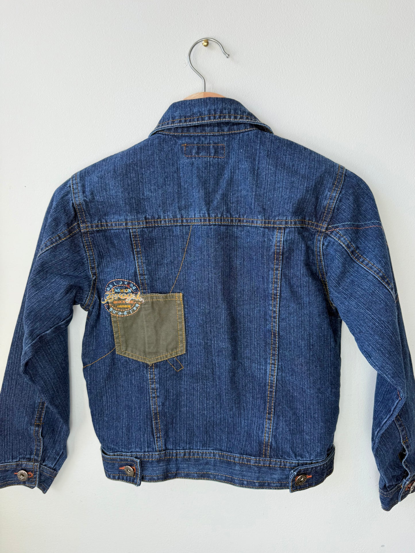 Y2K Long Li Kids' Blue Denim Jacket with Logo Stitching