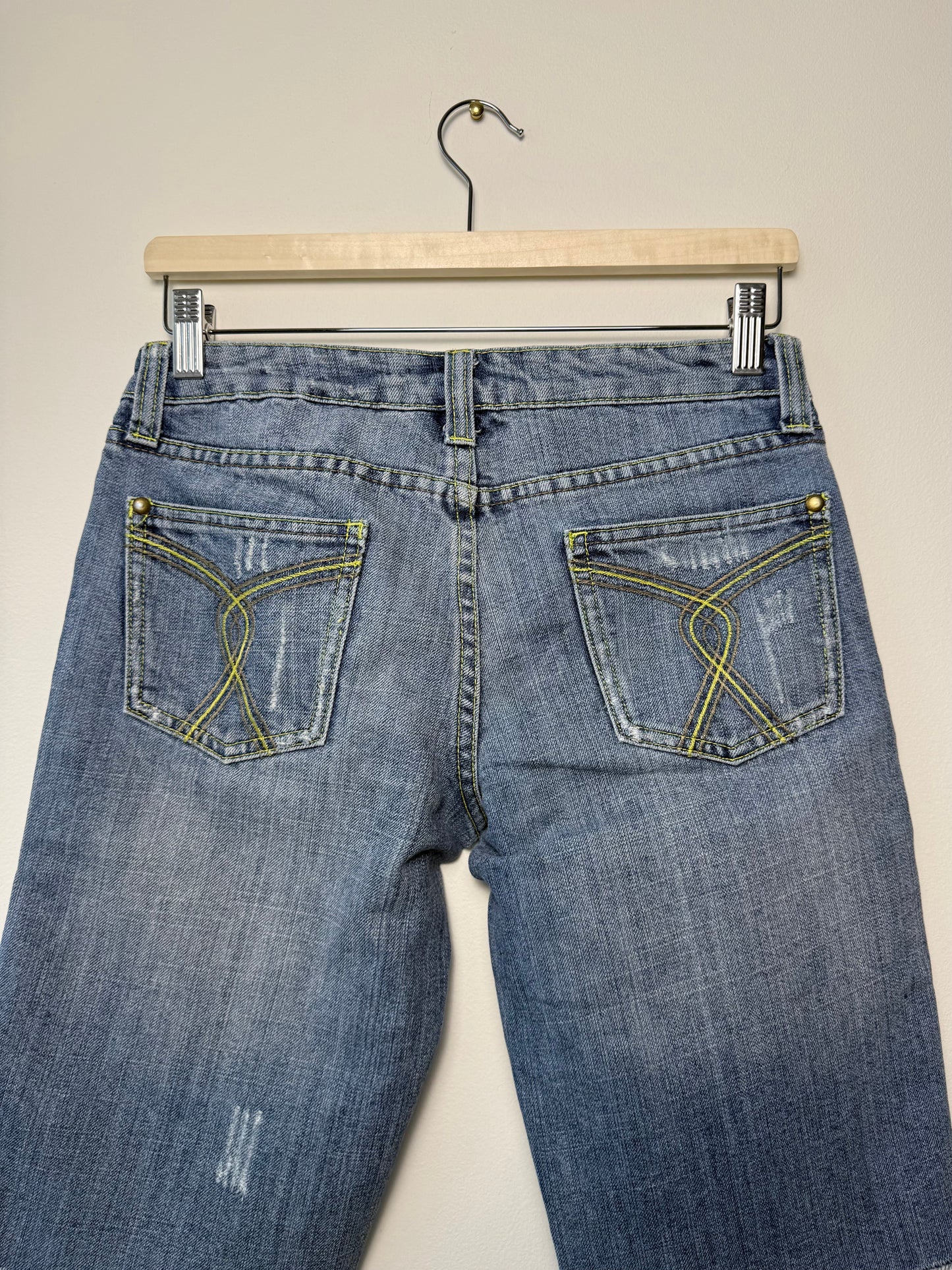 Y2K Dream Women’s Blue Denim Shorts/Jorts with Green Stitching
