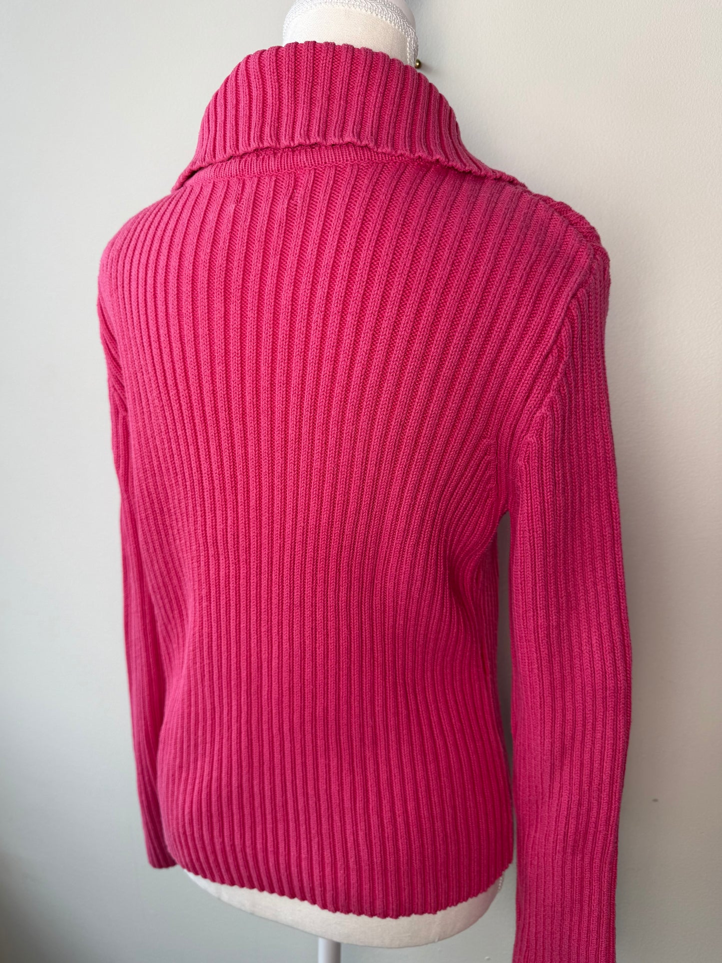 Vintage Cleo Petites Women's Pink Ribbed Zip-Up Sweater