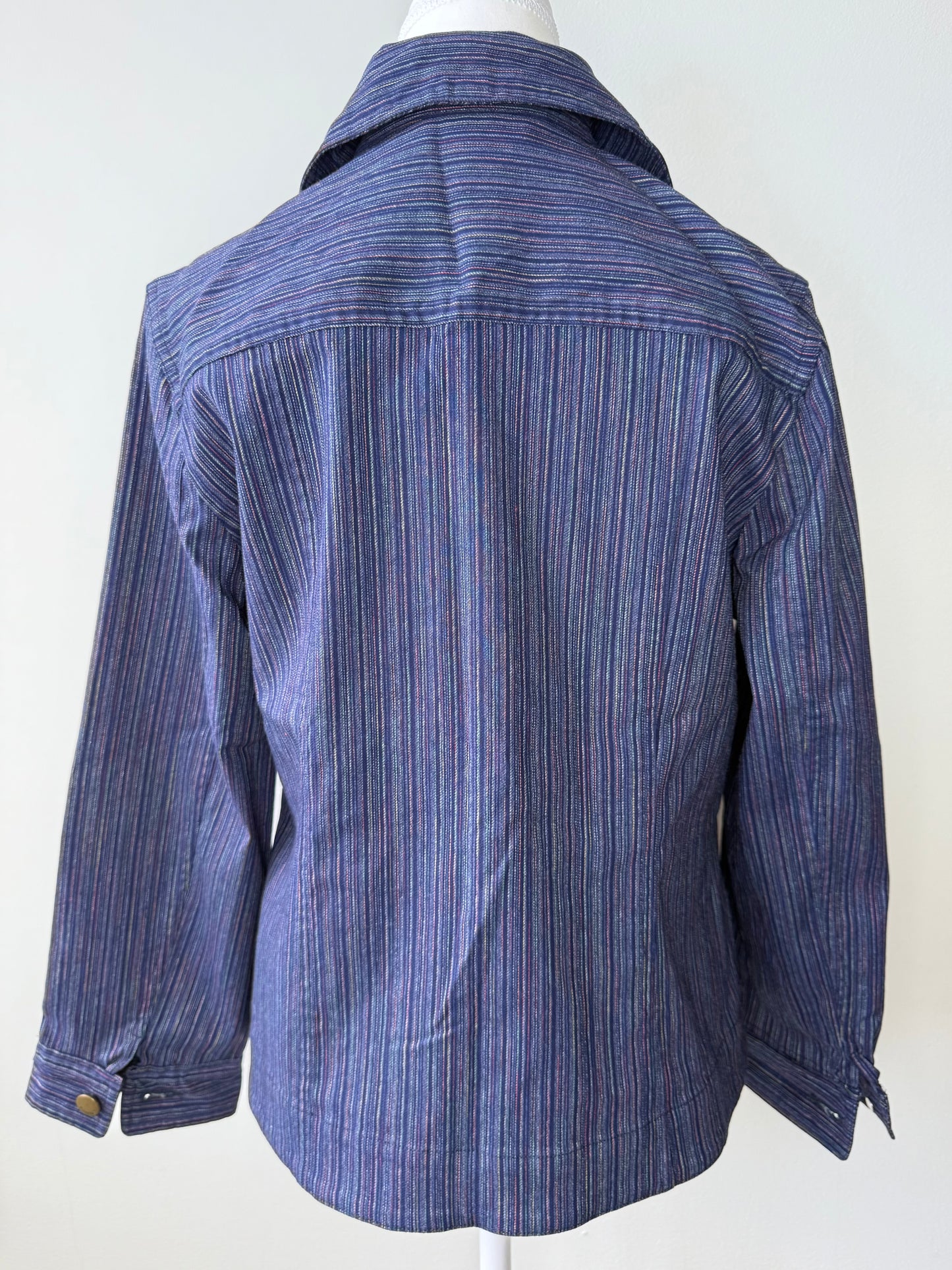 Vintage TANJAY Women's Blue & Colorful Striped Stretchy Jacket