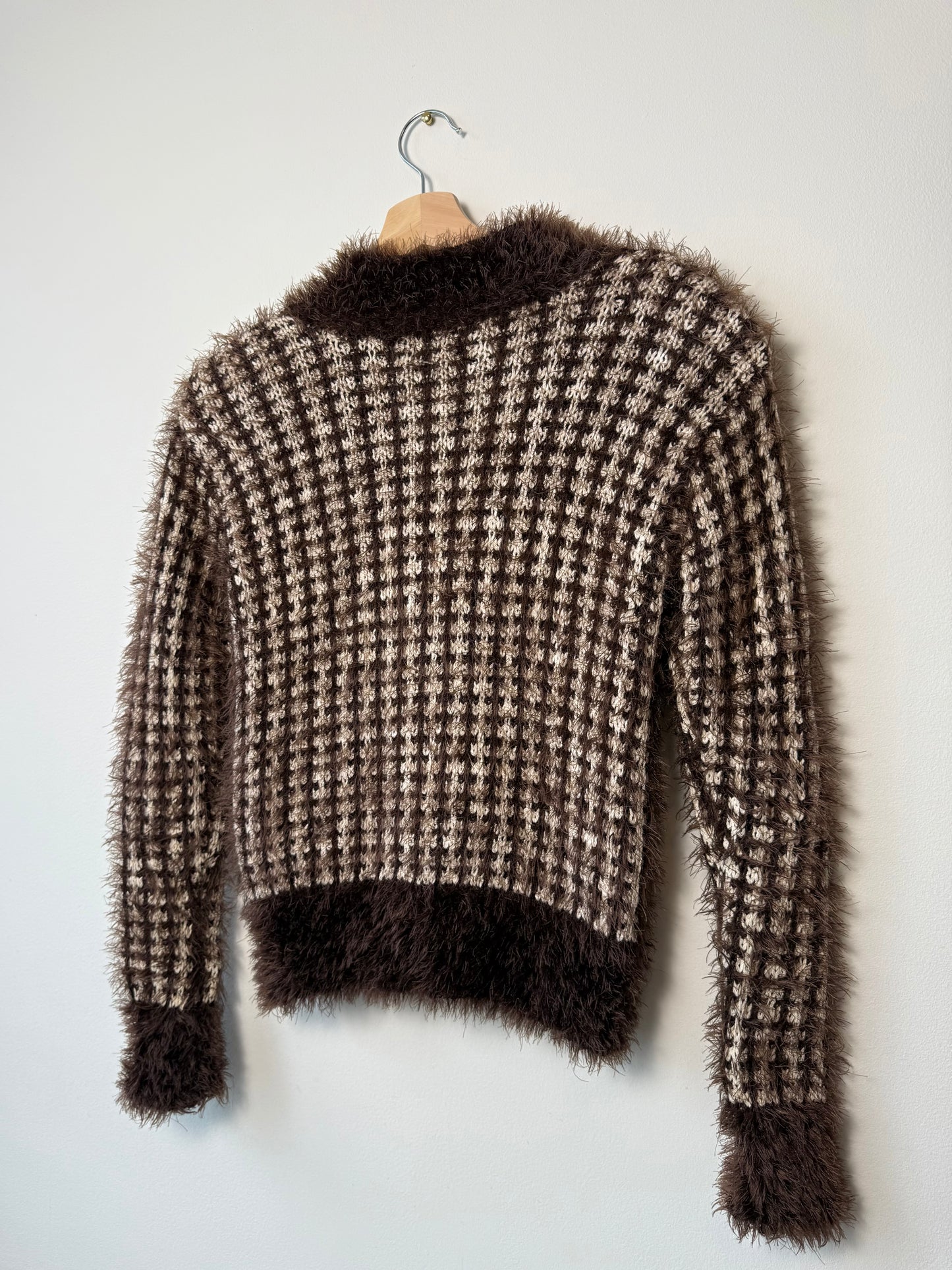 Vintage New Classic London Women's Brown Fuzzy Zip-Up Cardigan