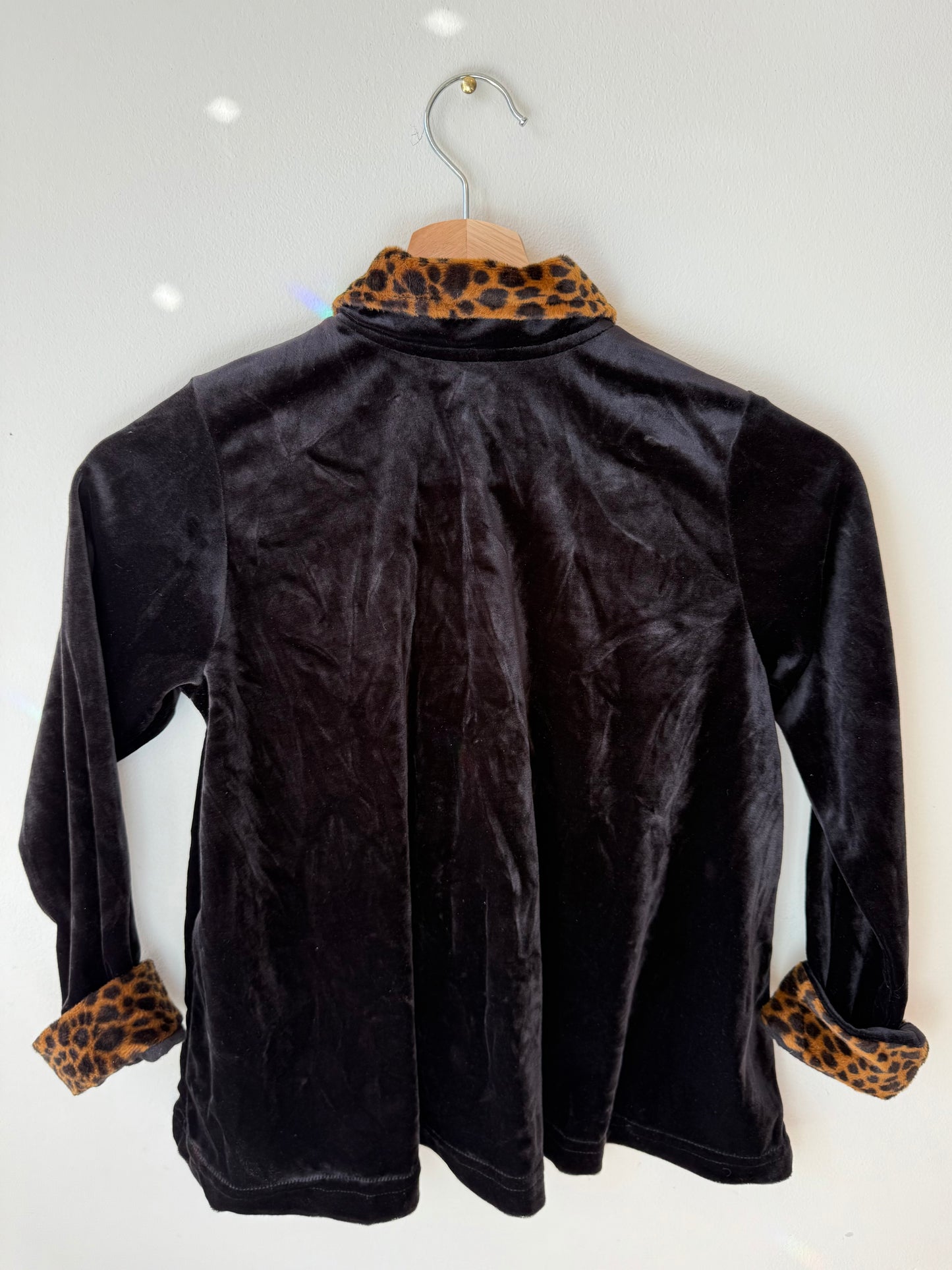 Vintage Angel Tattoo Girls' Black Velvet Leopard Trim Blouse