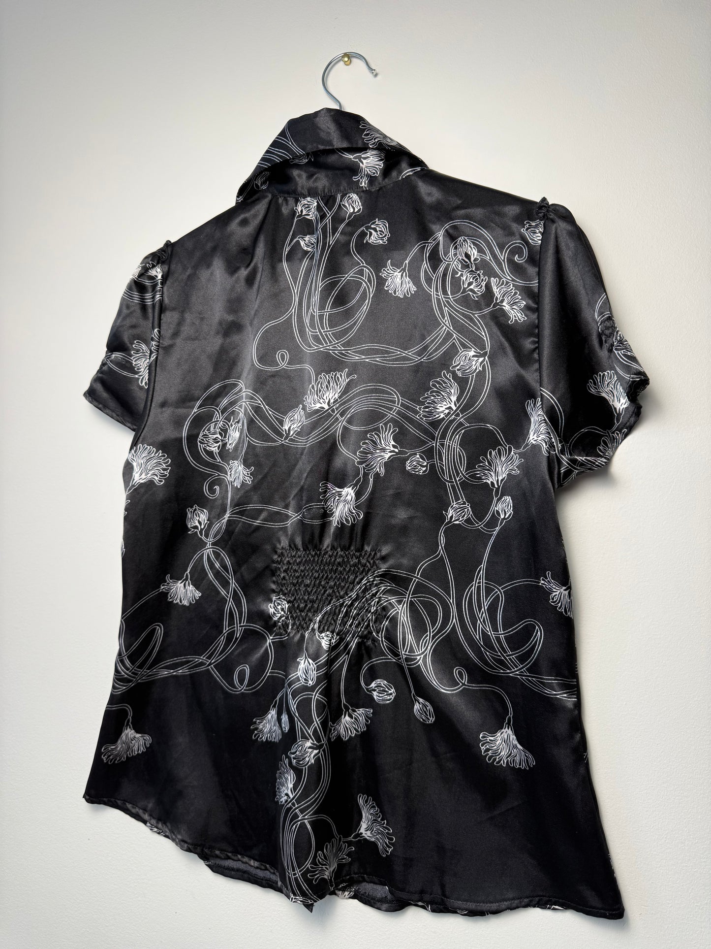 Vintage MAJORA Women's Satin Floral Button-Up Blouse/Shirt