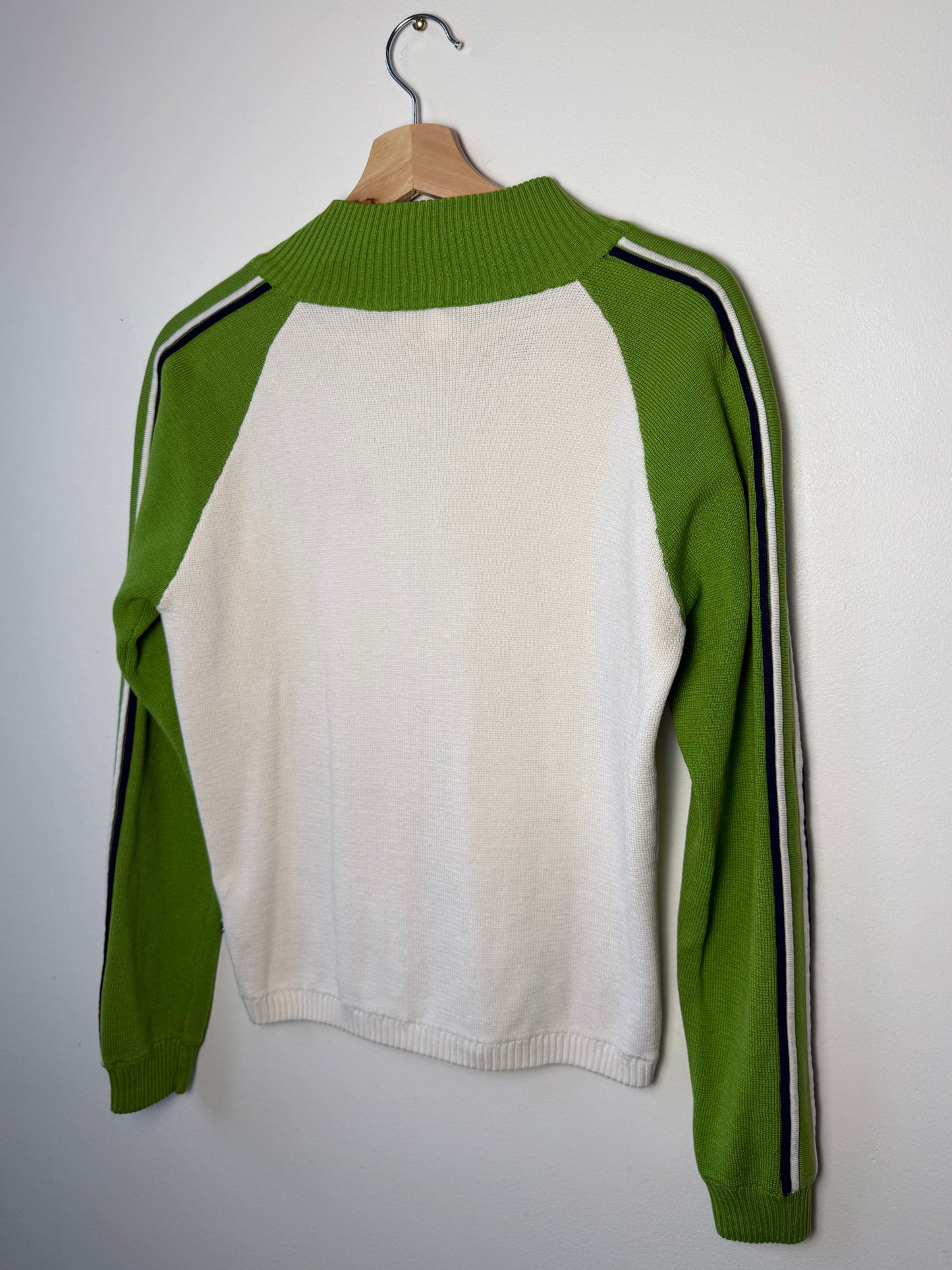 Y2K OP Women's Green & White Striped Zip-Up Sweater