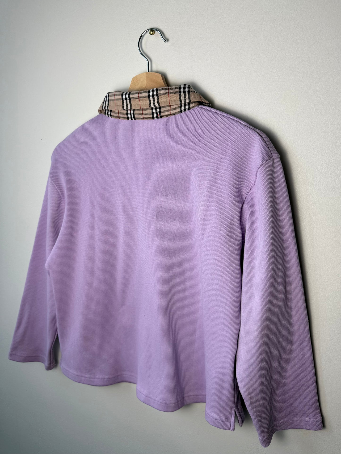 Y2K Women's Lavender Top with Beige Plaid Collar