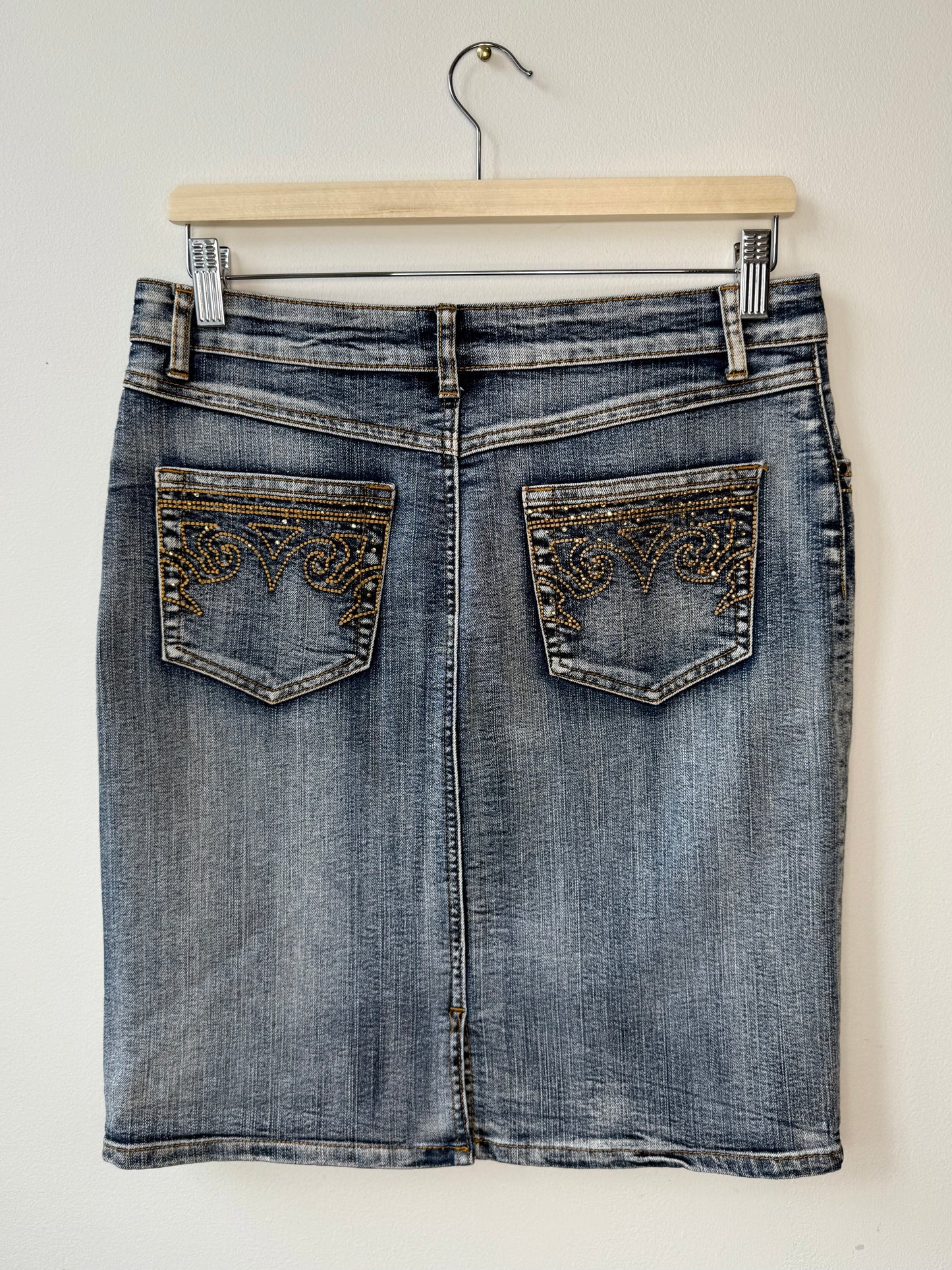 Y2K Cache Women's Light Blue Denim Skirt with Embellished Details