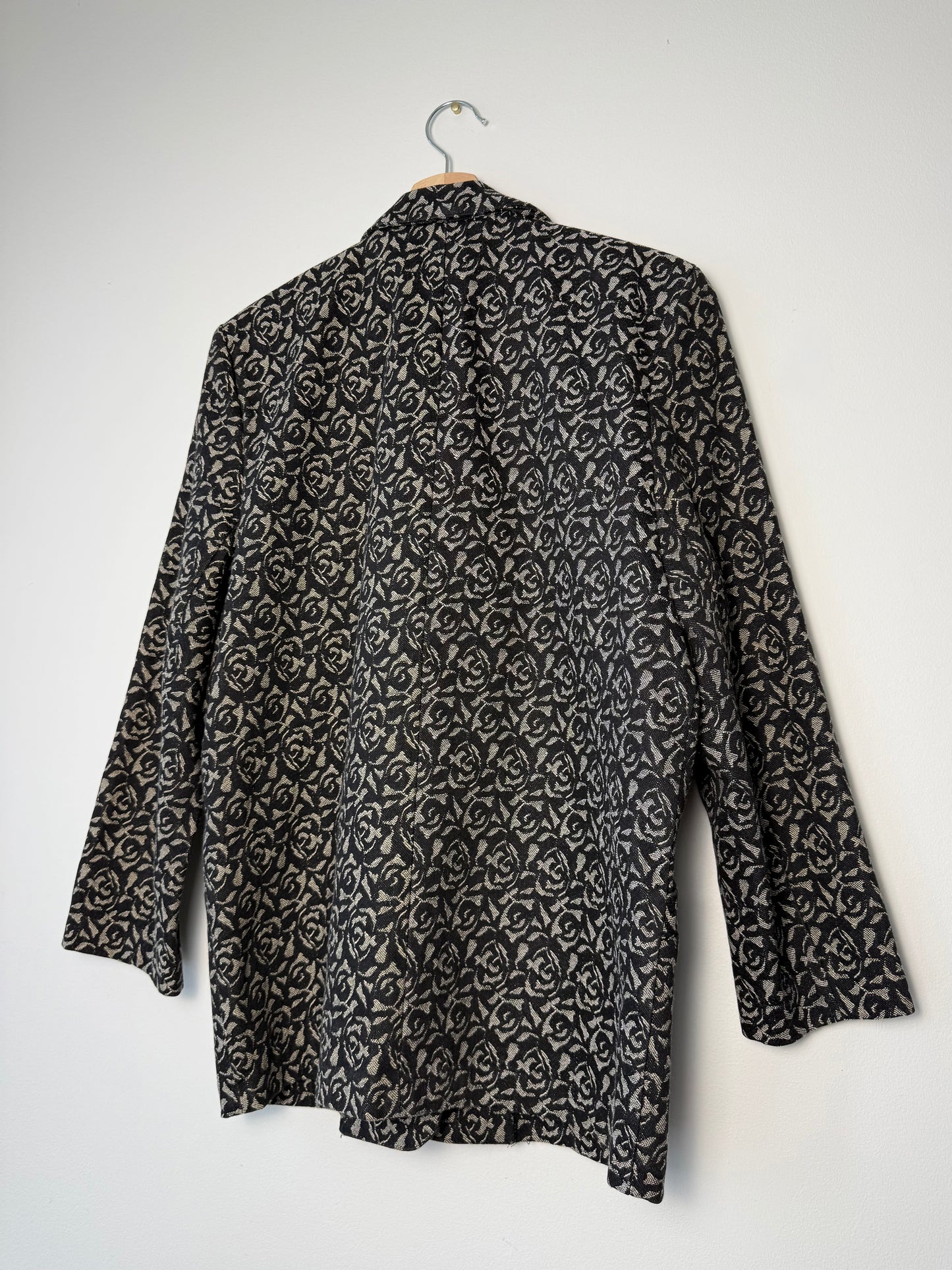 Vintage Fricoville Italy Women's Black & Gray Floral Jacquard Blazer
