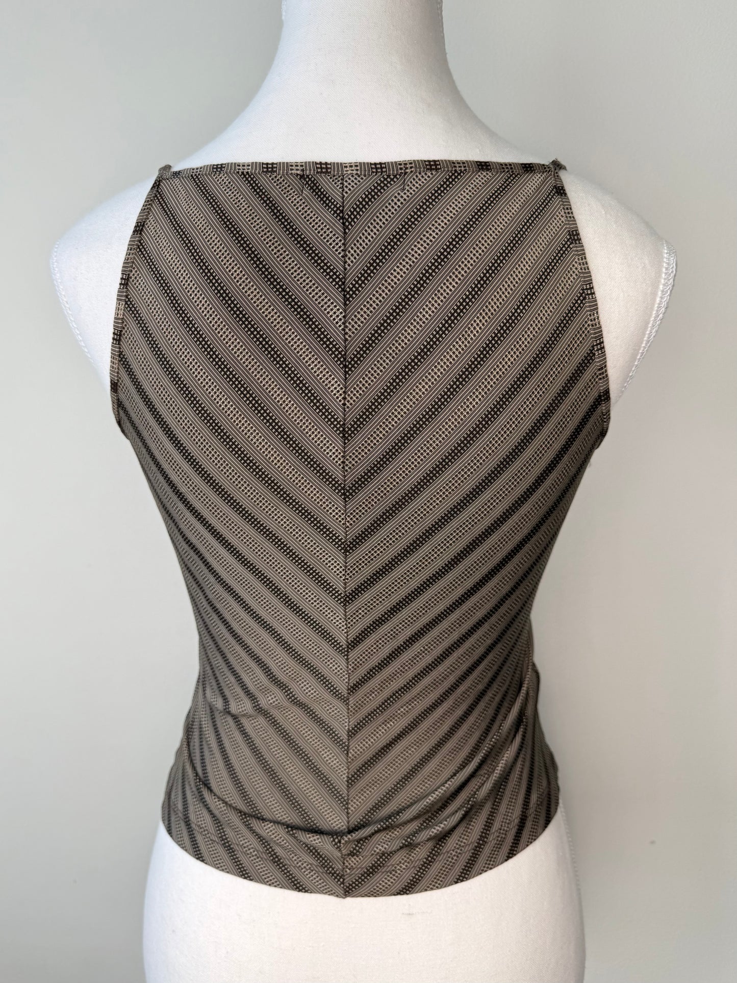 Vintage Y2K Parallel Women's Beige & Brown Striped Top