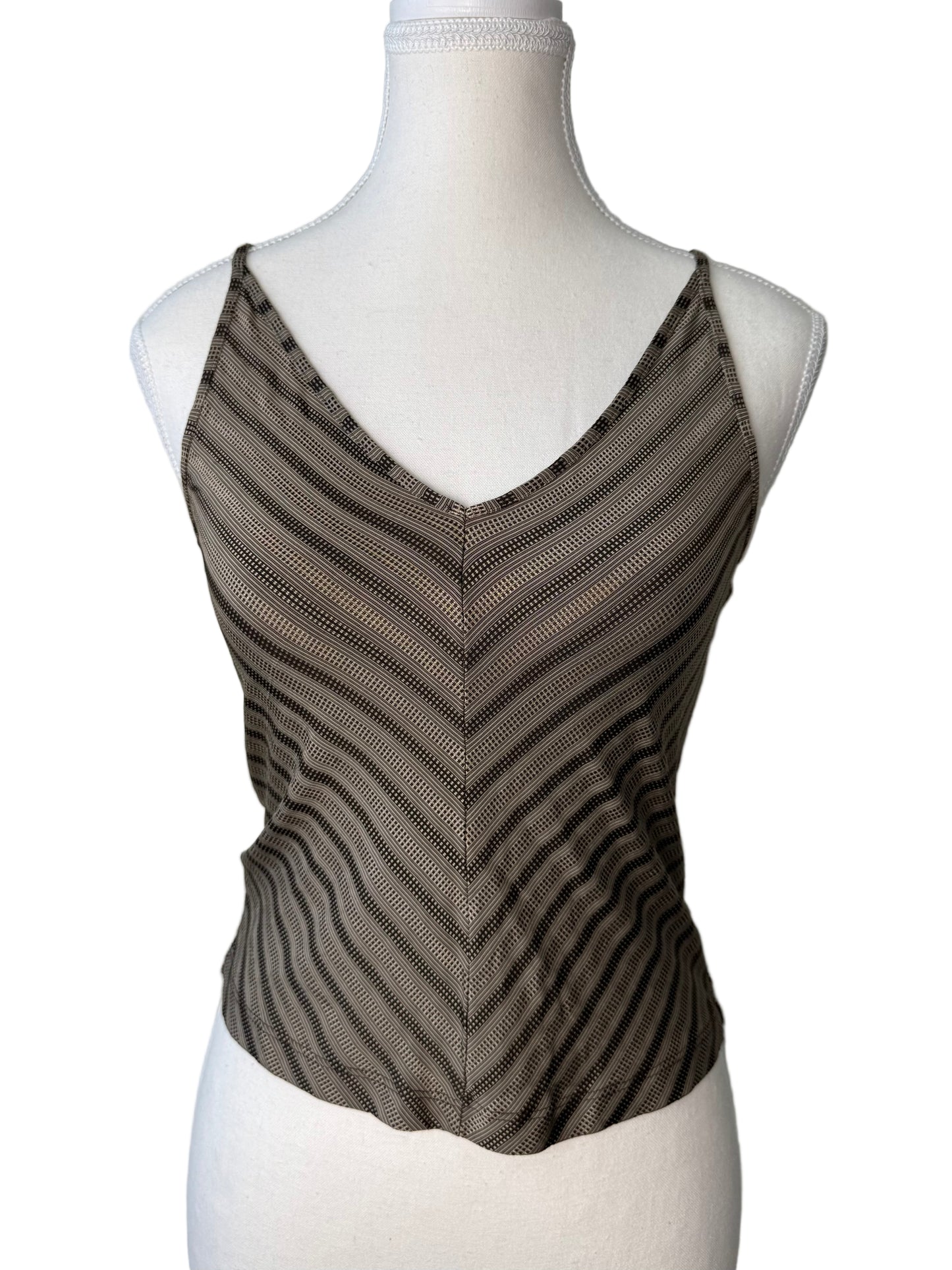Vintage Y2K Parallel Women's Beige & Brown Striped Top