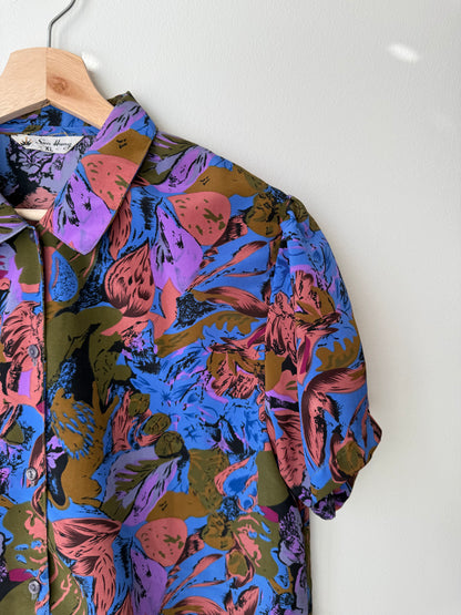 Vintage Sun Hung Women's Colorful Floral Short Sleeve Blouse