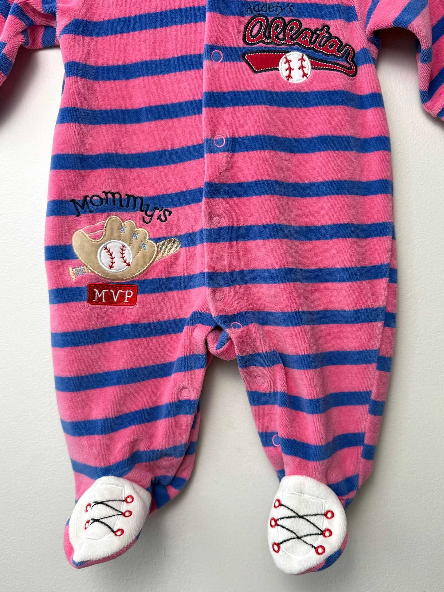 Pink & Blue Striped Baby Footed Rompers