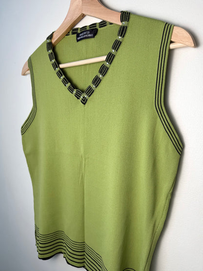 Vintage Y2K Soiree by TD Women's Green Sleeveless V-Neck Sweater Top