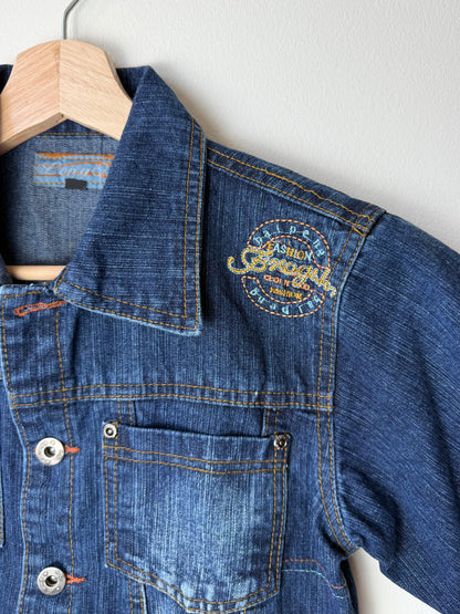 Y2K Long Li Kids' Blue Denim Jacket with Logo Stitching