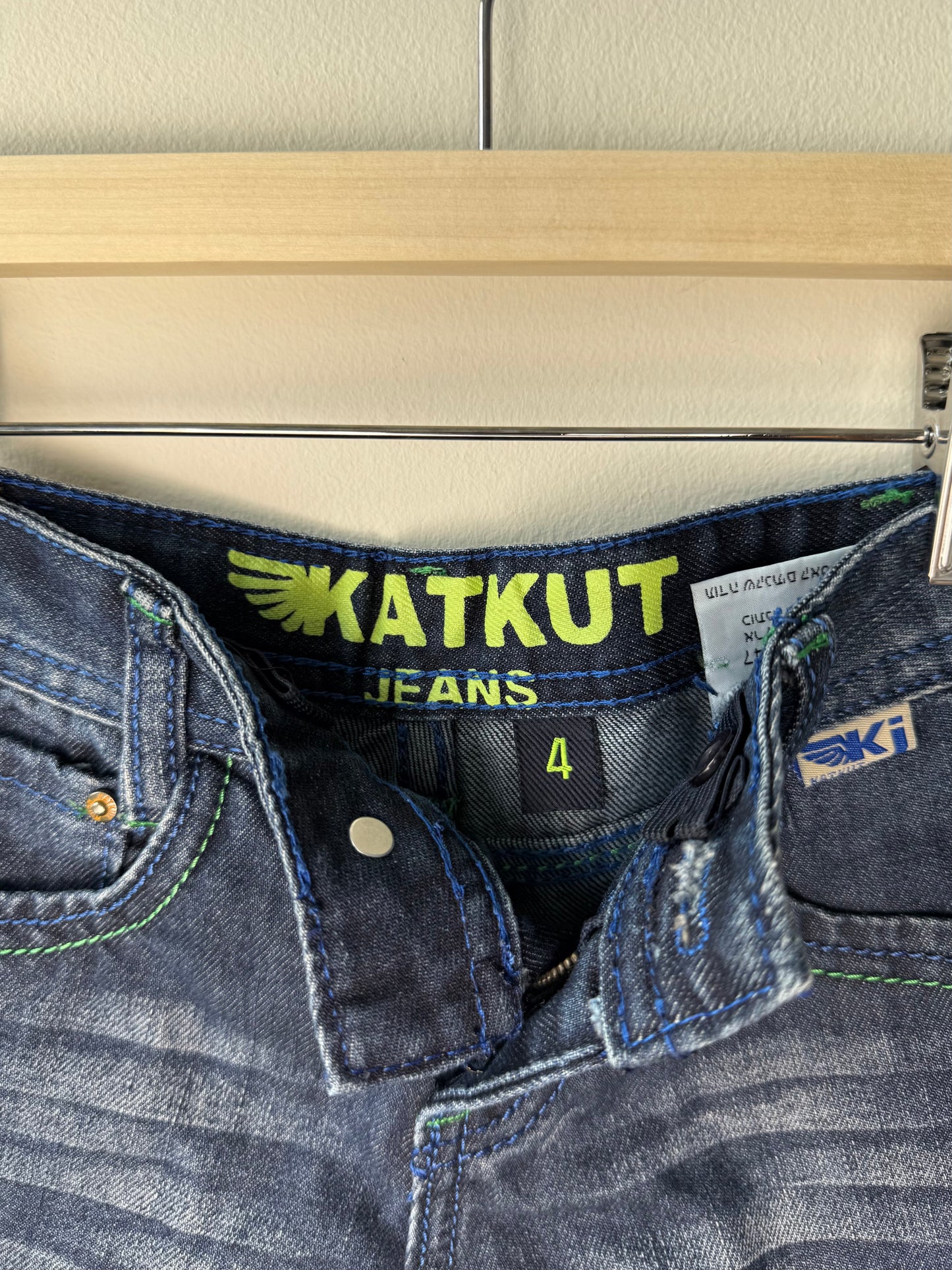 KATKUT JEANS Boy's Blue Denim Shorts with Plaid Details