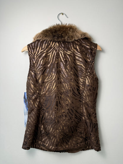 Unworn Power River Outfitters Women's Brown Zebra Faux Fur Zip-Up Vest