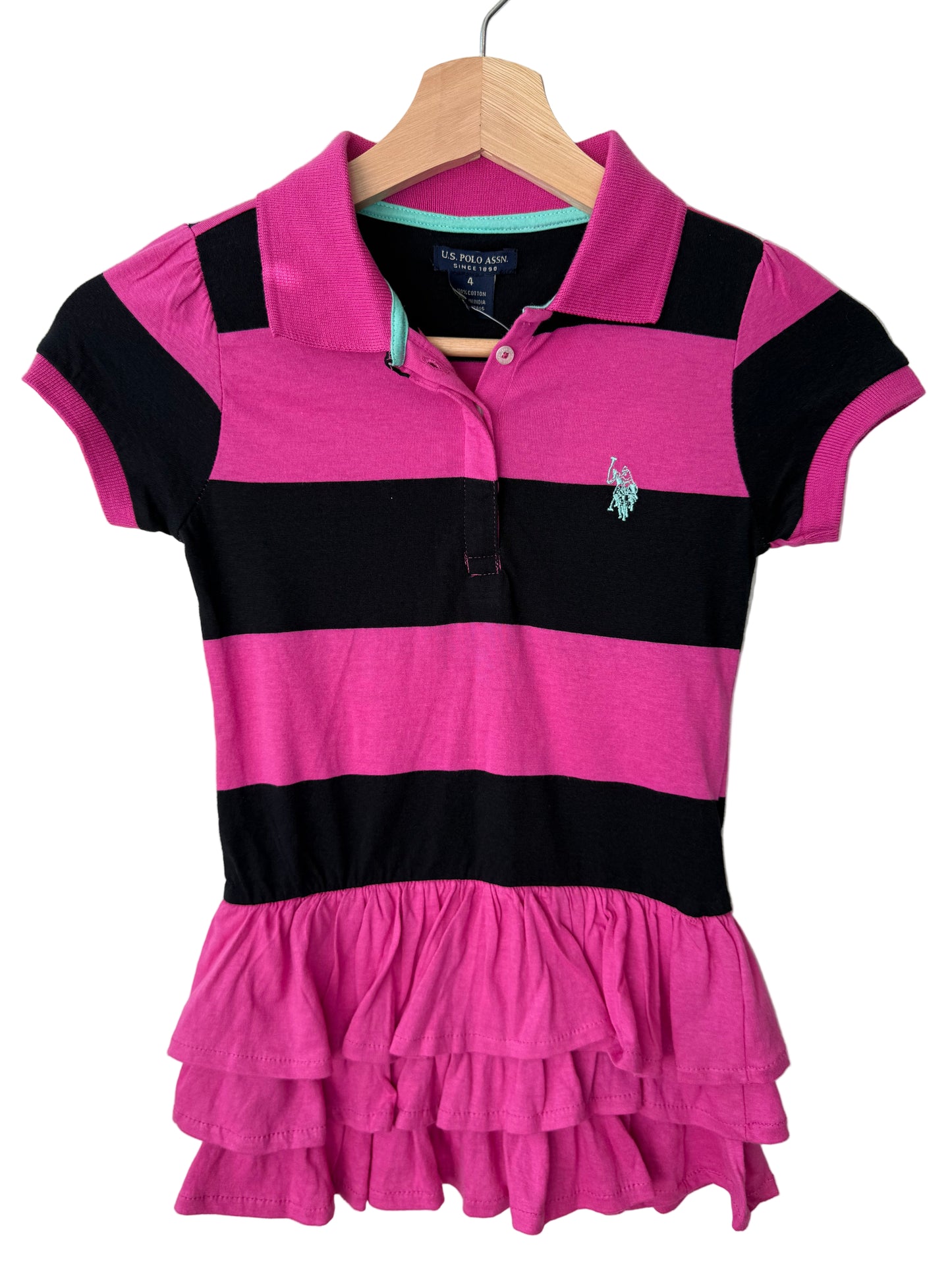 Unworn U.S. POLO ASSN. Girls' Pink & Black Striped Dress