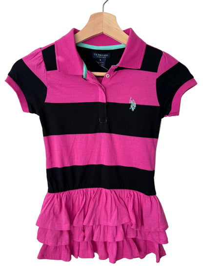 Unworn U.S. POLO ASSN. Girls' Pink & Black Striped Dress