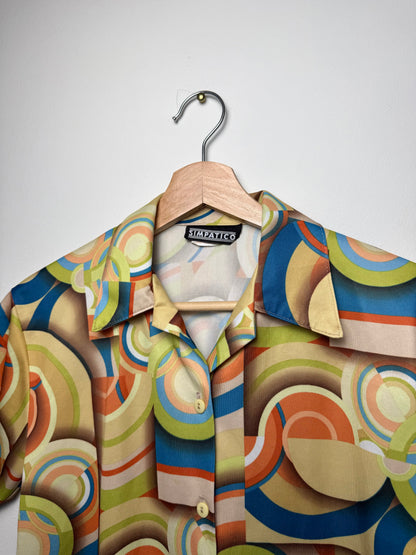 Vintage Y2K SIMPATICO Women's Retro Printed Short Sleeve Button-Down Top