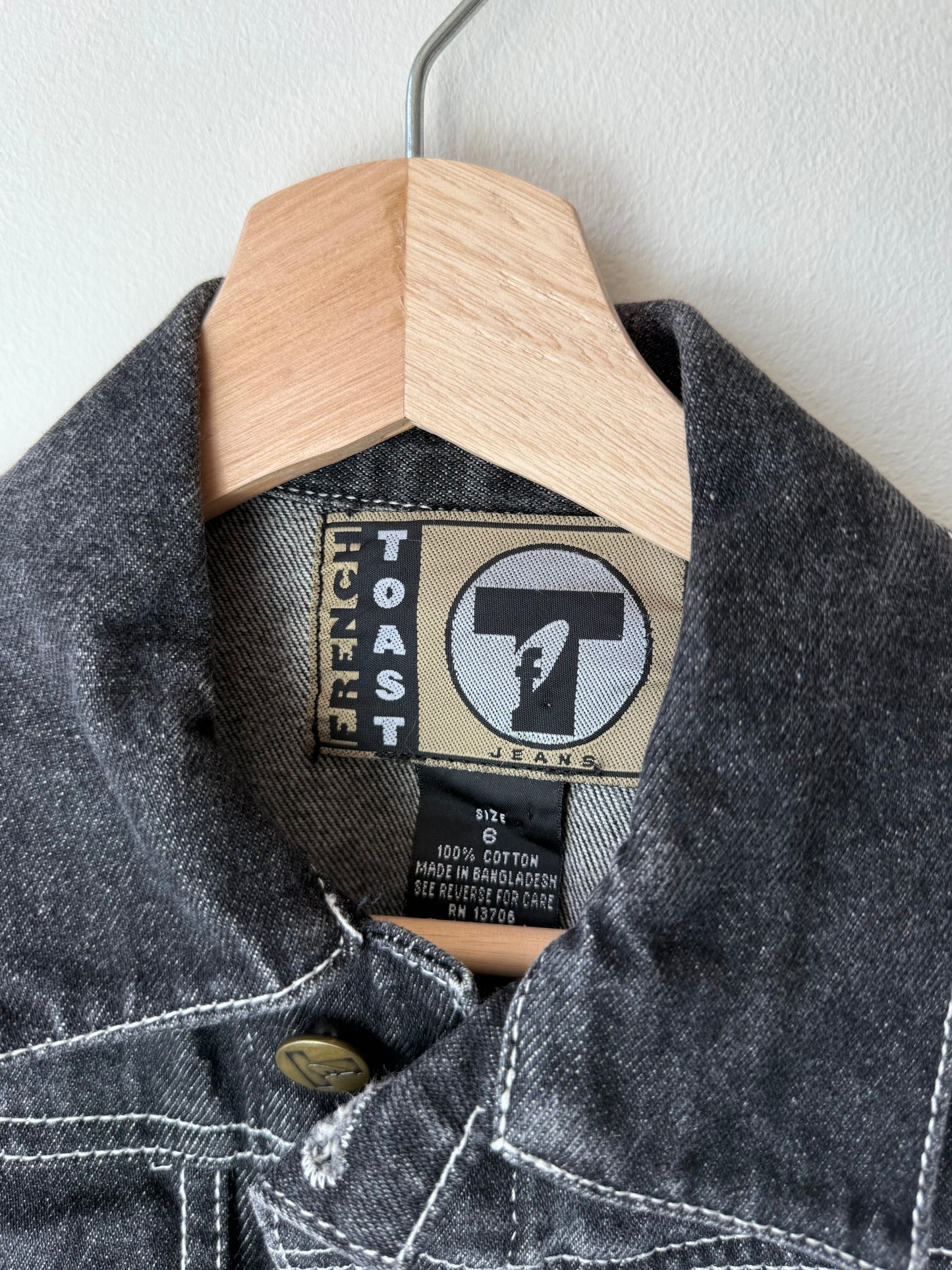 Y2K FRENCH TOAST Kids' Black Denim Jacket with White Stitching