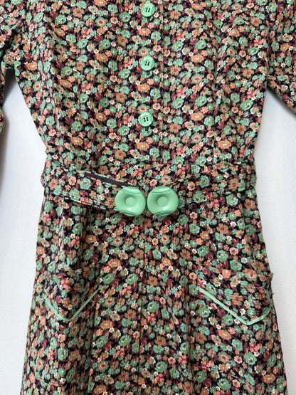 Vintage Kinder Maden Girls' Floral Patterned Dress/Jacket with Belt