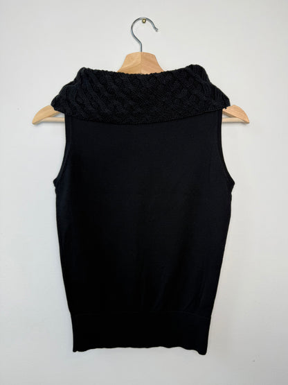 Michel Klein Women’s Black Cable Turtleneck Sleeveless Sweater