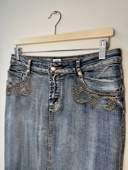Y2K Cache Women's Light Blue Denim Skirt with Embellished Details