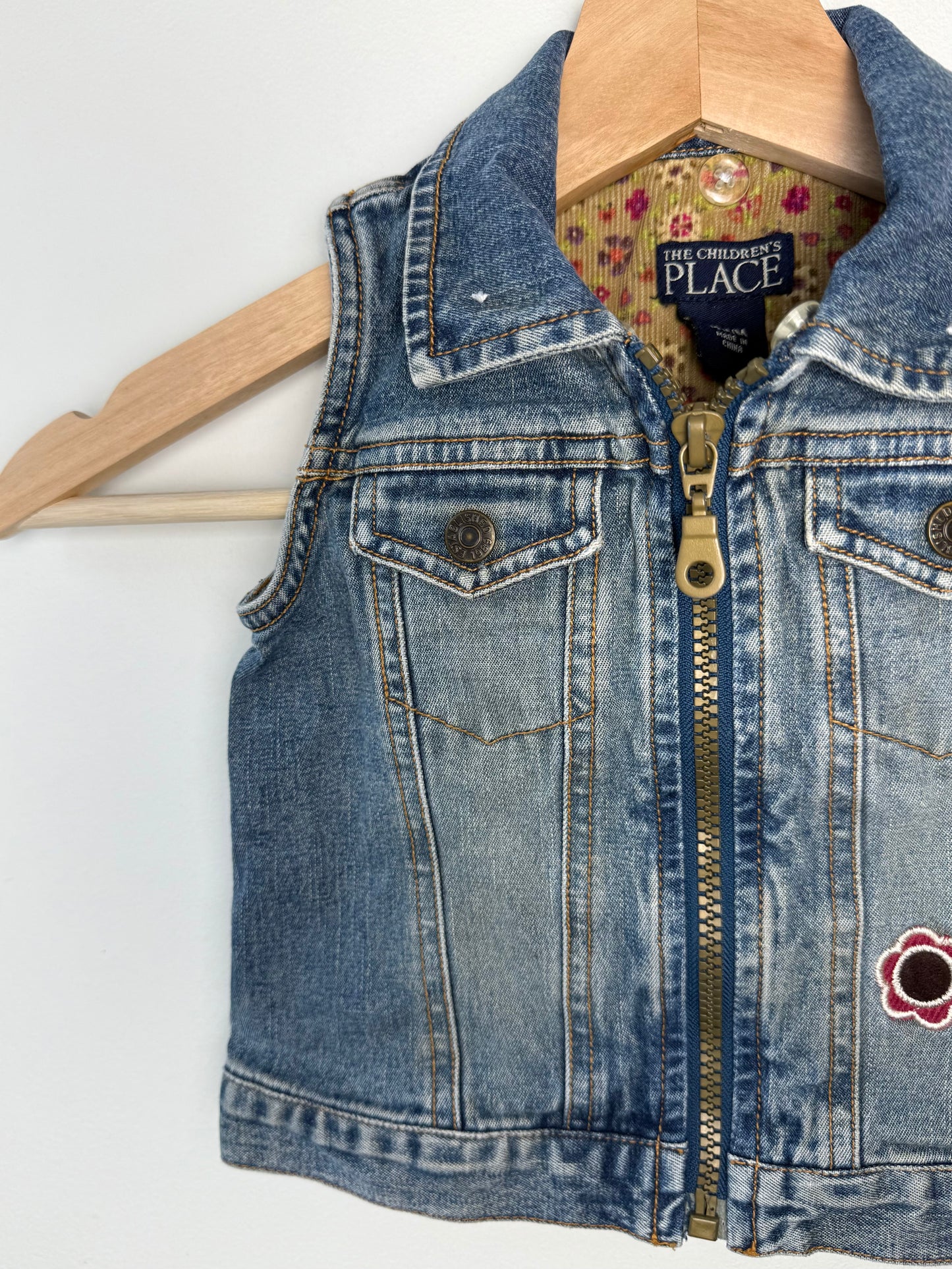 THE CHILDREN PLACE Girls' Denim Vest with Floral Patches