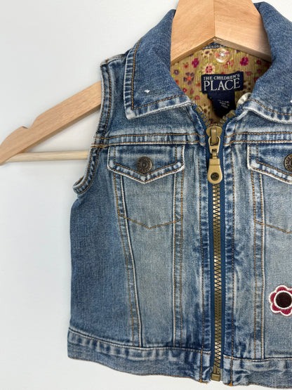 THE CHILDREN PLACE Girls' Denim Vest with Floral Patches
