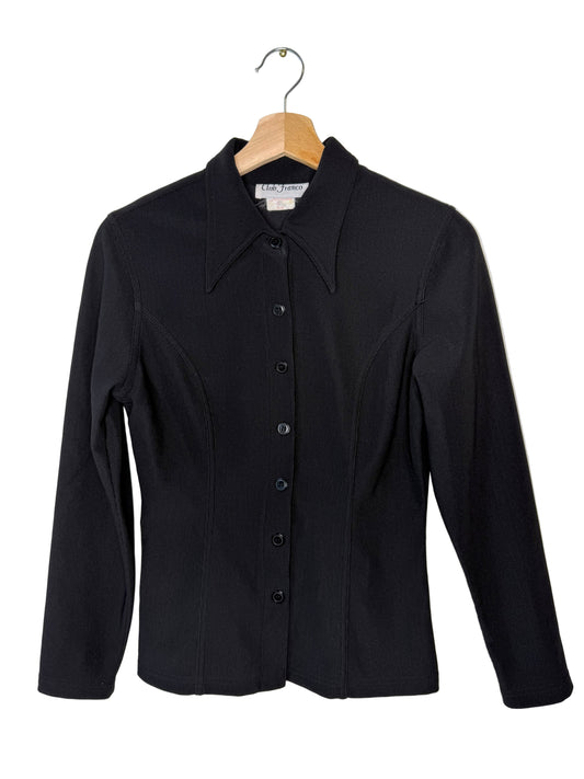 Vintage Club Franco Women's Black Ribbed Button-Front Shirt