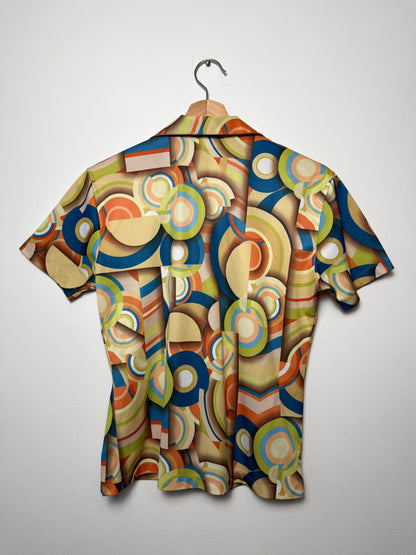Vintage Y2K SIMPATICO Women's Retro Printed Short Sleeve Button-Down Top