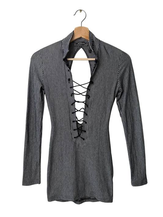 Y2K Guess Women's Black & White Striped Open-Back Top/Dress