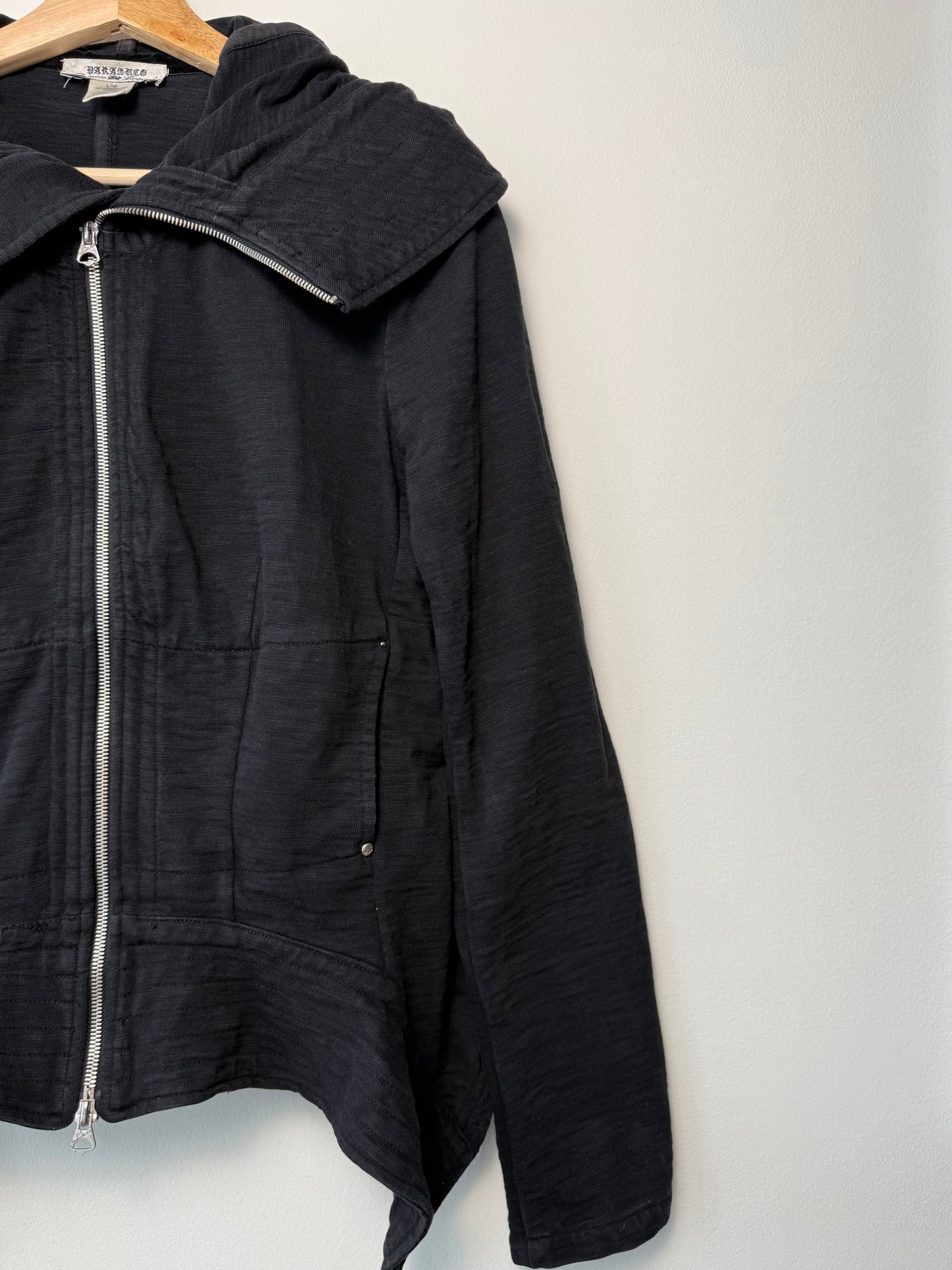 Y2K Parasuco Denim Legend Women's Black Asymmetrical Zip-Up Hoodie Jacket