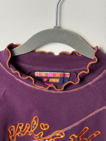 Y2K Juliette Girls' Purple Long-Sleeve Shirt with Colorful Stitching