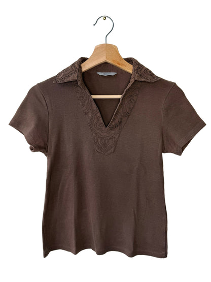 Marks & Spencer Women's Brown Top with Floral Stitching