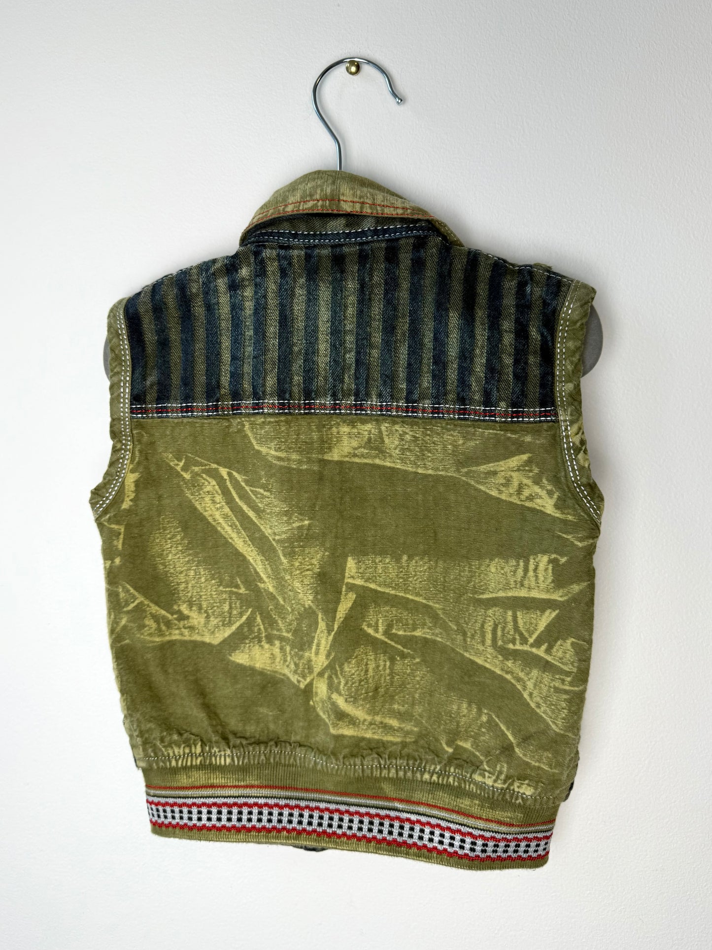 Y2K Kids' Green Denim Vest With Colorful Patches & Buttons