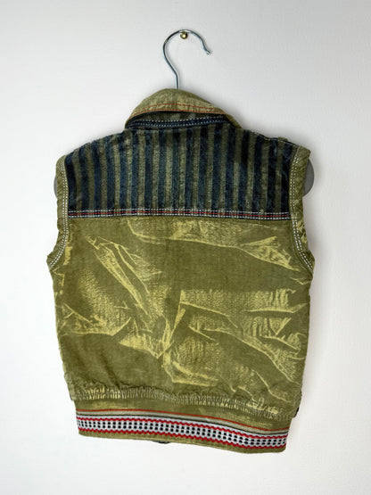 Y2K Kids' Green Denim Vest With Colorful Patches & Buttons