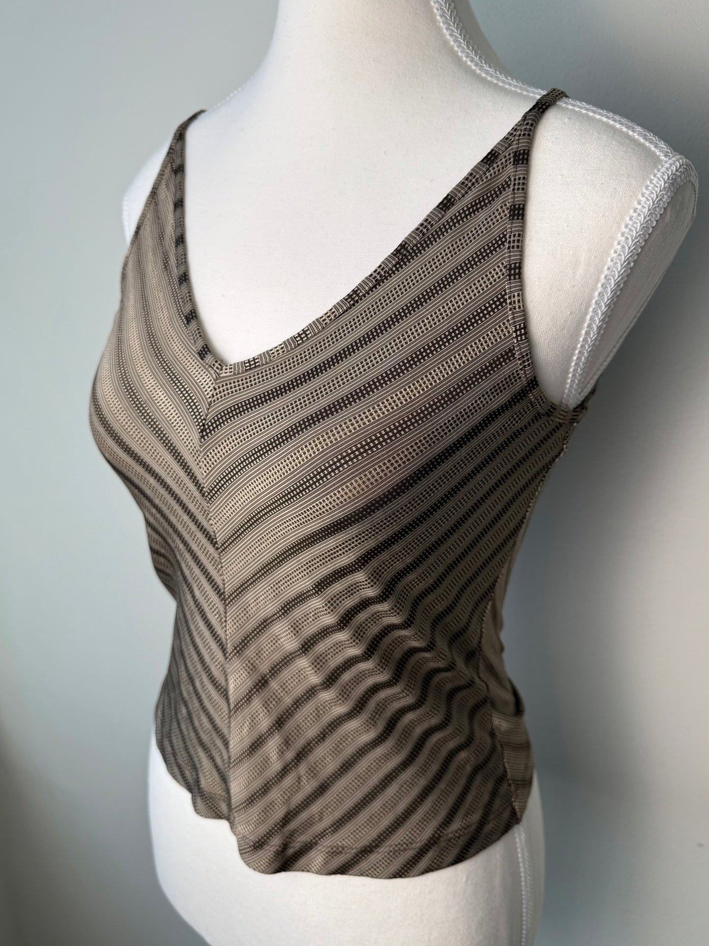 Vintage Y2K Parallel Women's Beige & Brown Striped Top