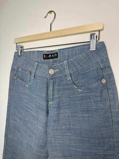 Y2K D&Jeans Women's Blue Jeans with White & Lime Green Stitching