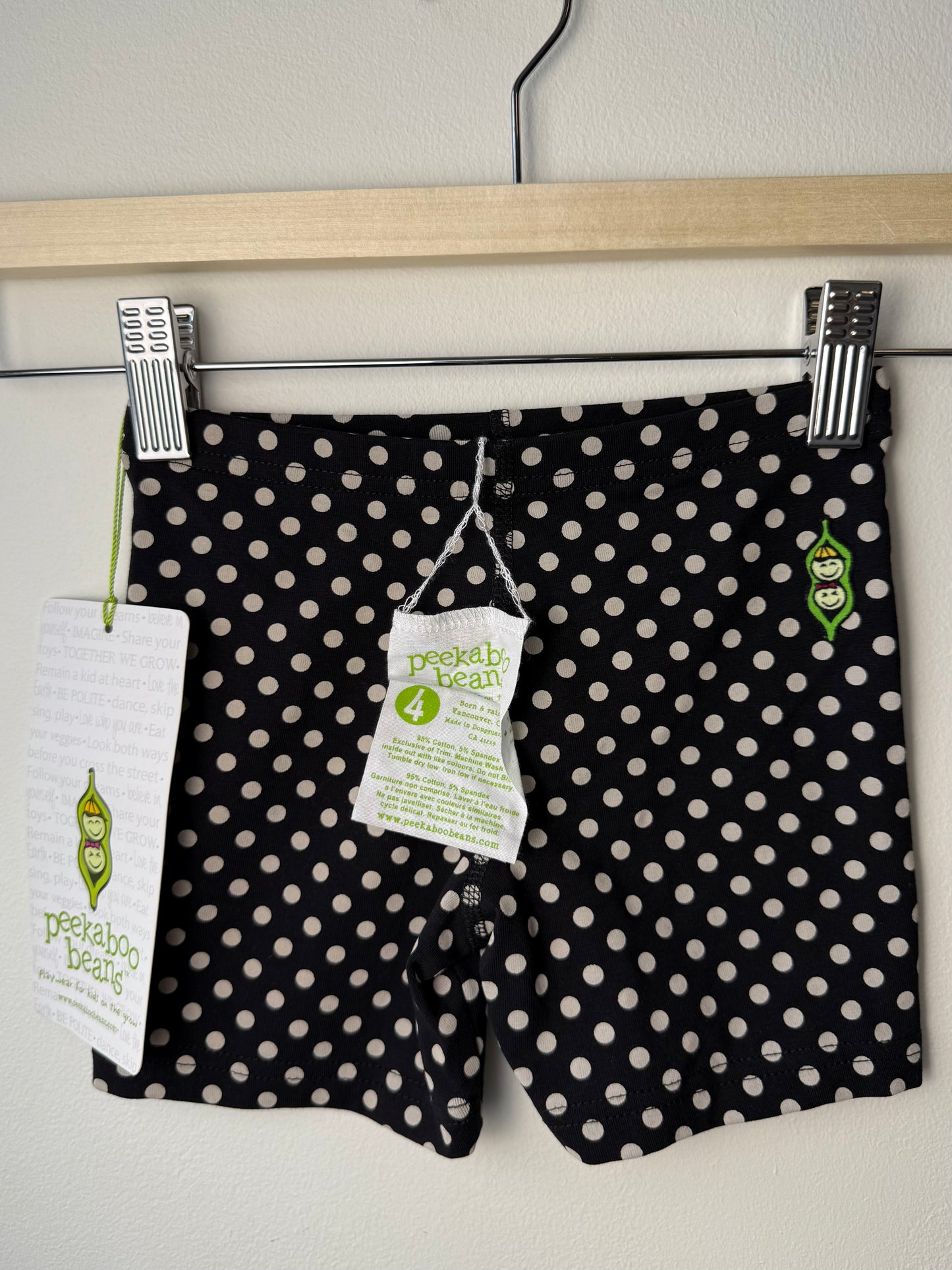 Unworn Peek A Boo Beans Girl's Black Polka Dot Short Leggings