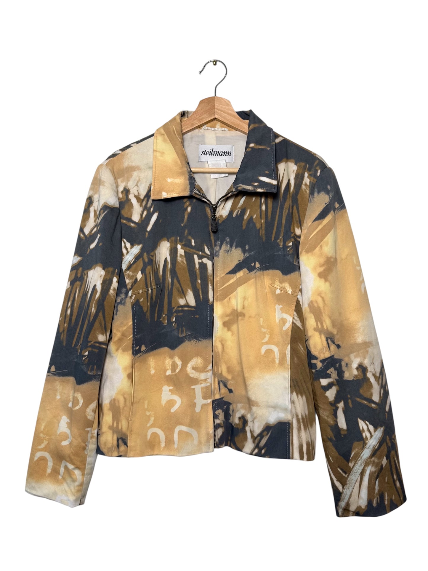 Vintage Y2K Steilmann Women's Abstract Artistic Print Zip-Up Jacket