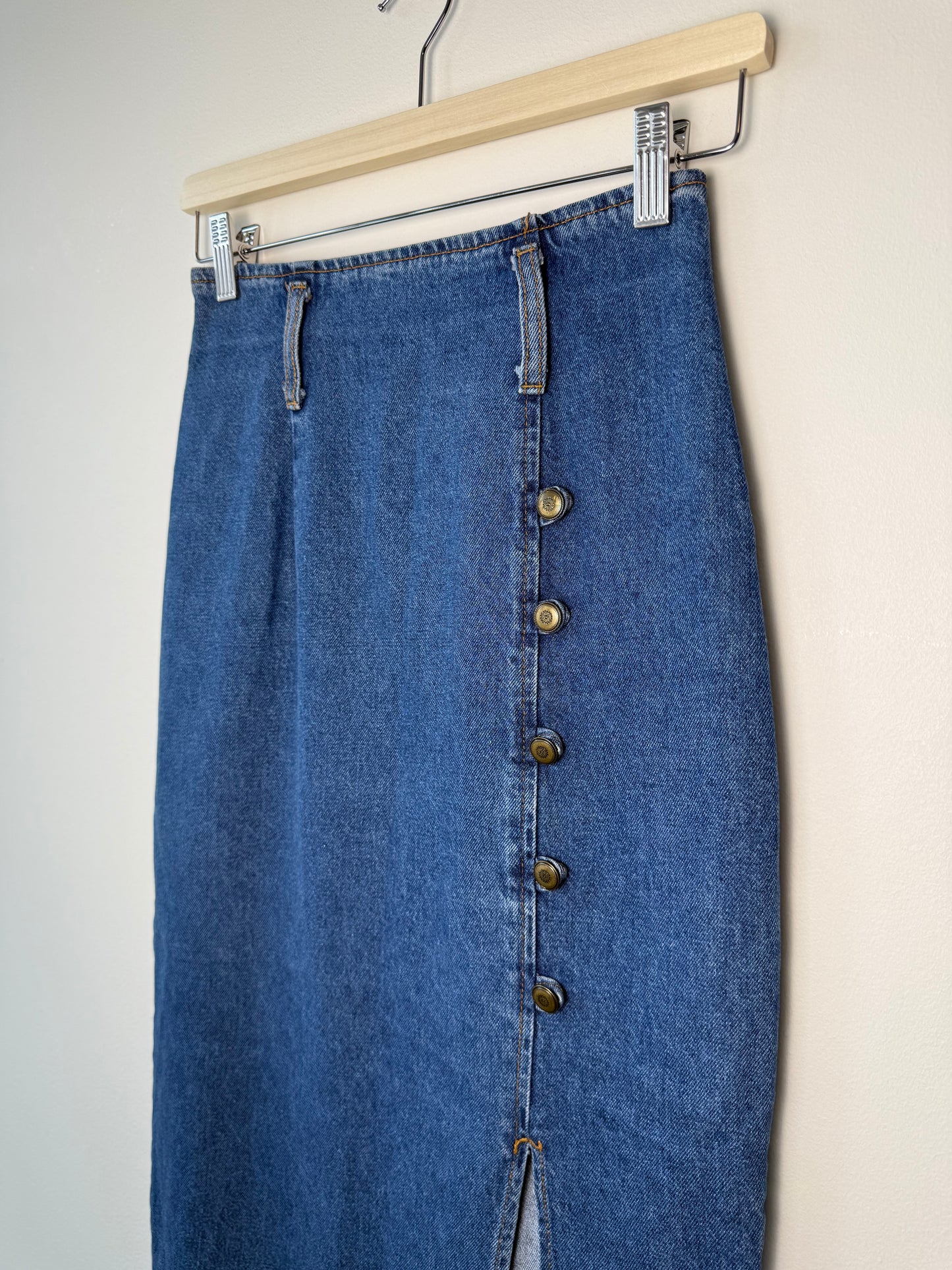 Y2K BIG TIME Women's Blue Denim Long Skirt with Button Details